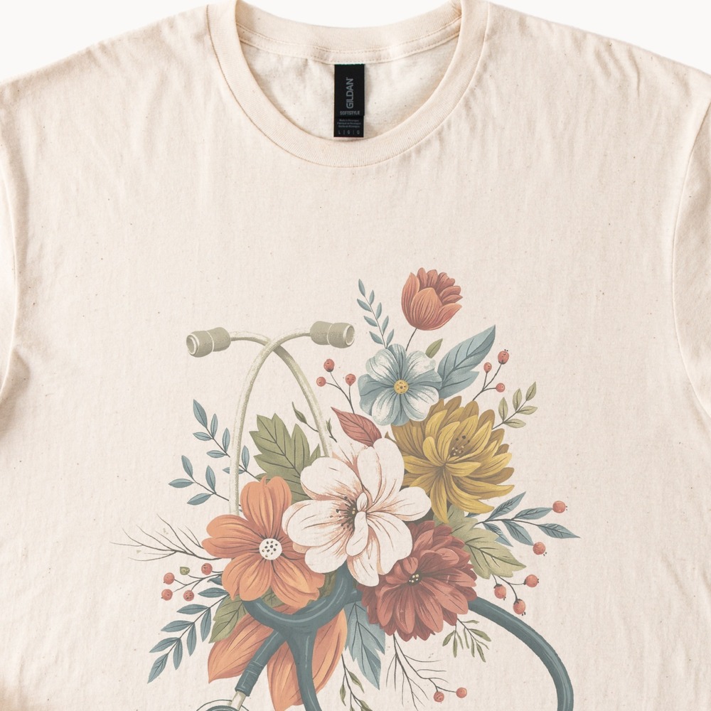 Medical Floral Boho Stethoscope Graphic Tee - Picture 2 of 5